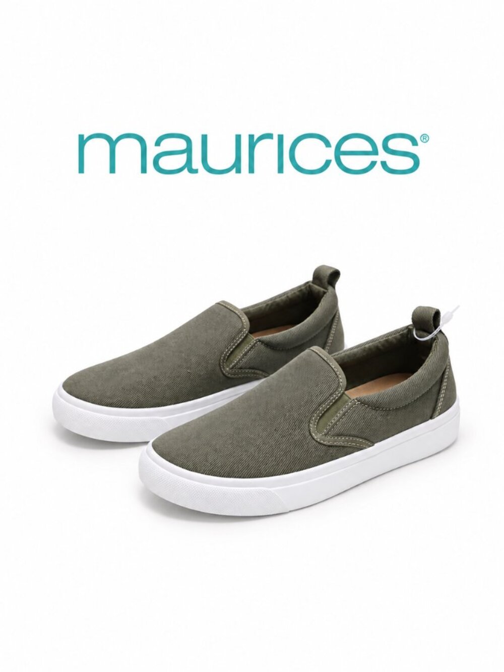 Maurices Kate Slip On Sneakers Olive Green Canvas Shoes 9M 216772